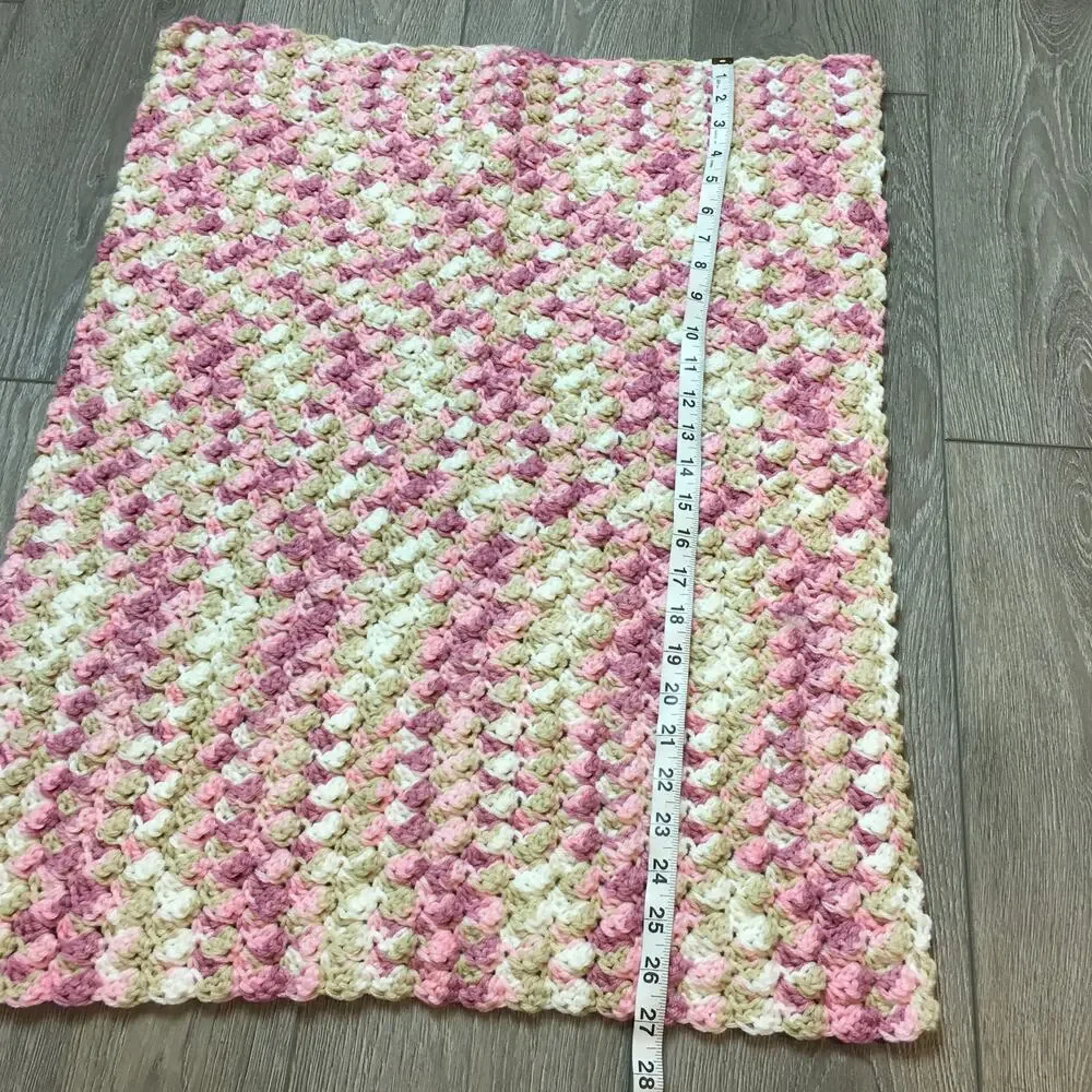 Vintage Crochet Baby Blanket Handmade Pink White Purple Crib Soft 27
